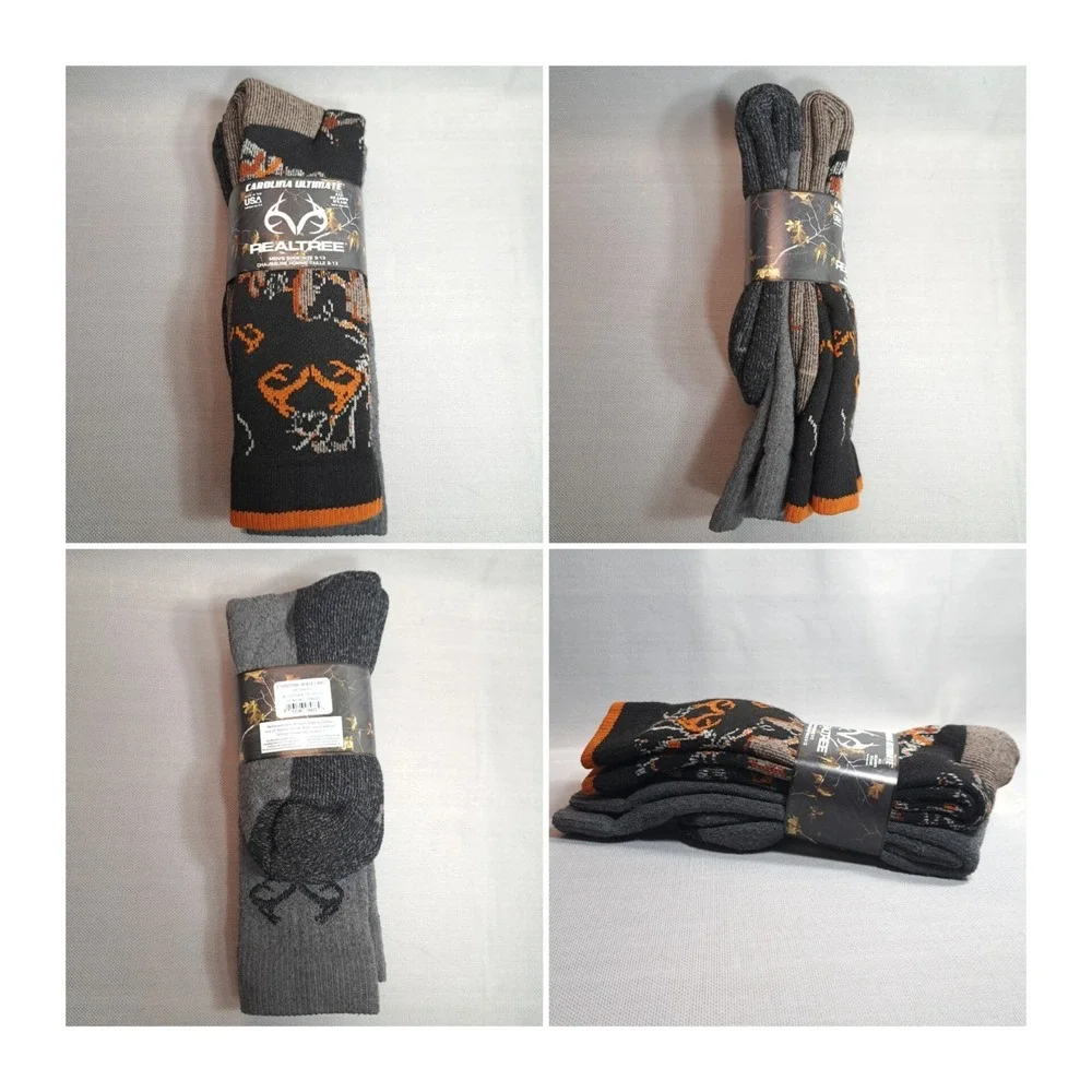 Carolina Ultimate RealTree 2 Pairs Black Camo Socks Men's Shoe 9-13 Made In‎ USA